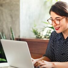woman working at a laptop